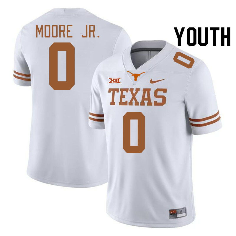 Youth #0 DeAndre Moore Jr. Texas Longhorns College Football Jerseys Stitched-White